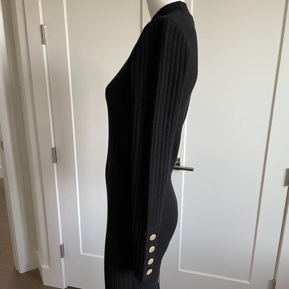 Apricot LS Mock Neck Knit Ribbed Midi Sweater Dress w Side Slit Black Sz XS NWT - Picture 5 of 16